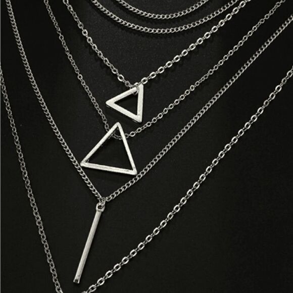 Zinc Alloy Multi-Layered Silver color  Triangle Pendant
Necklace - Picture 4 of 8